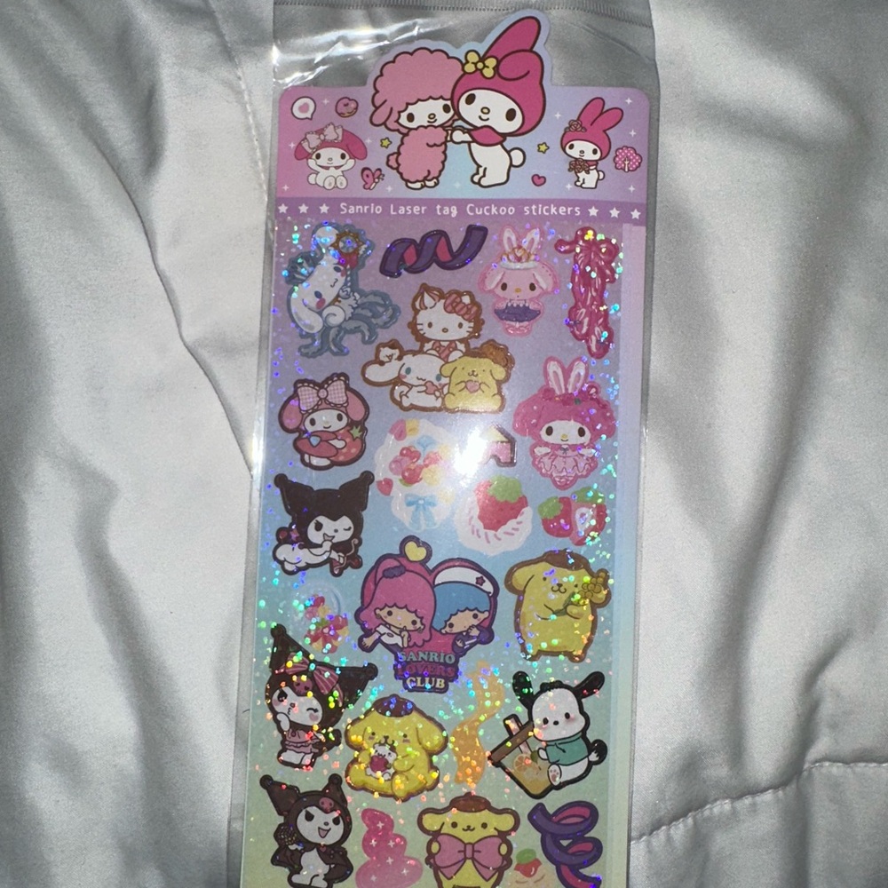 Sanrio Laser Tag Cuckoo Stickers - Pink and Multicolor